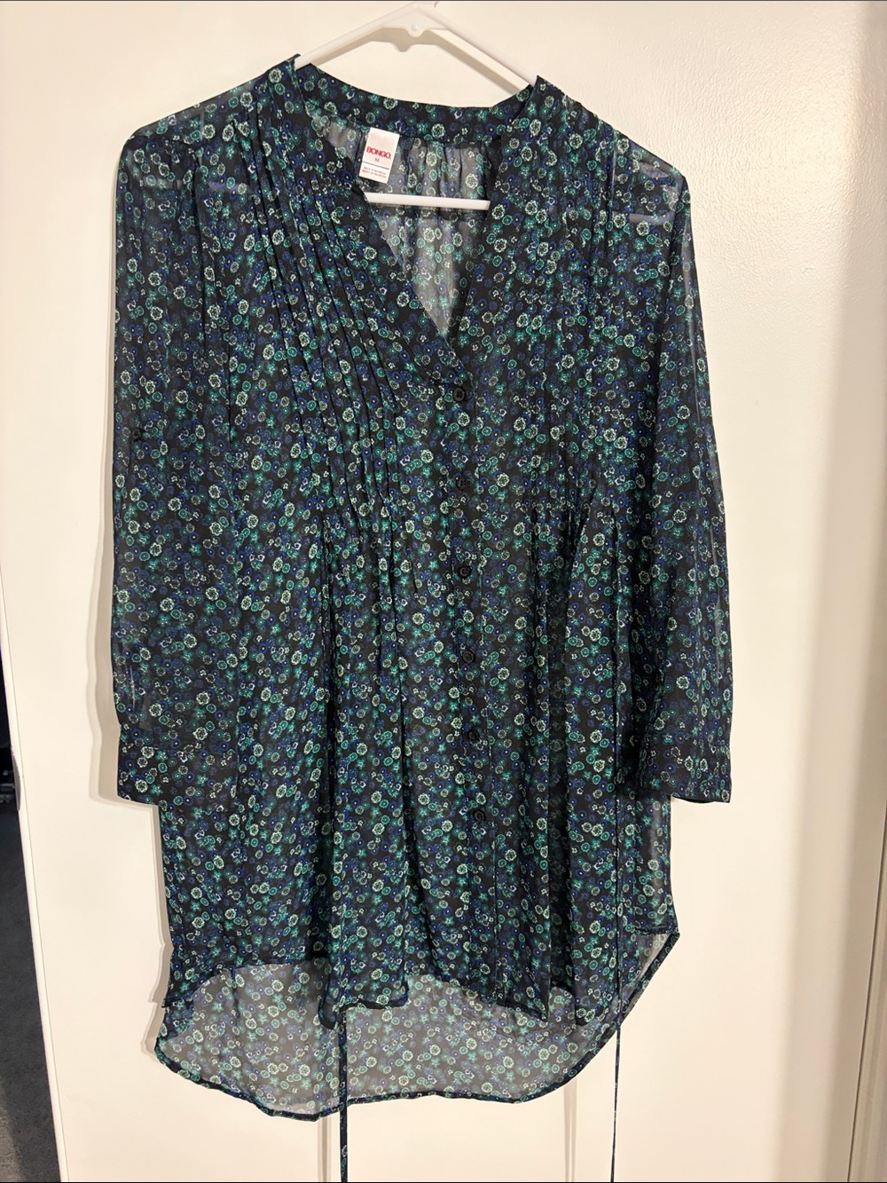 Navy Floral Pintuck V-Neck Tunic